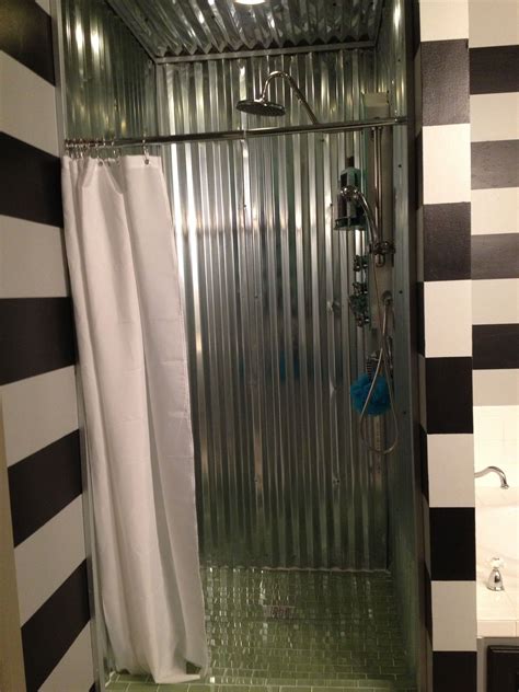 sheet metal shower|diy corrugated metal shower.